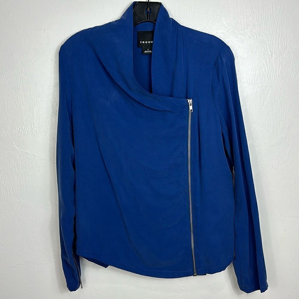 Trouve Moto Style Modal Zip Up Blue Jacket With Pockets Size S